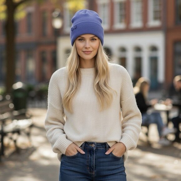 Handmade Upcycled 100% Cashmere Beanie Hat Soft Cozy Winter Knit Cap Lavender - Picture 1 of 8